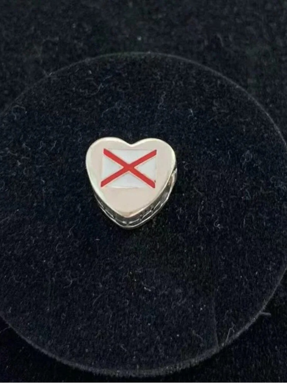 Pandora Heart Charm with White Enamel and Red Cross